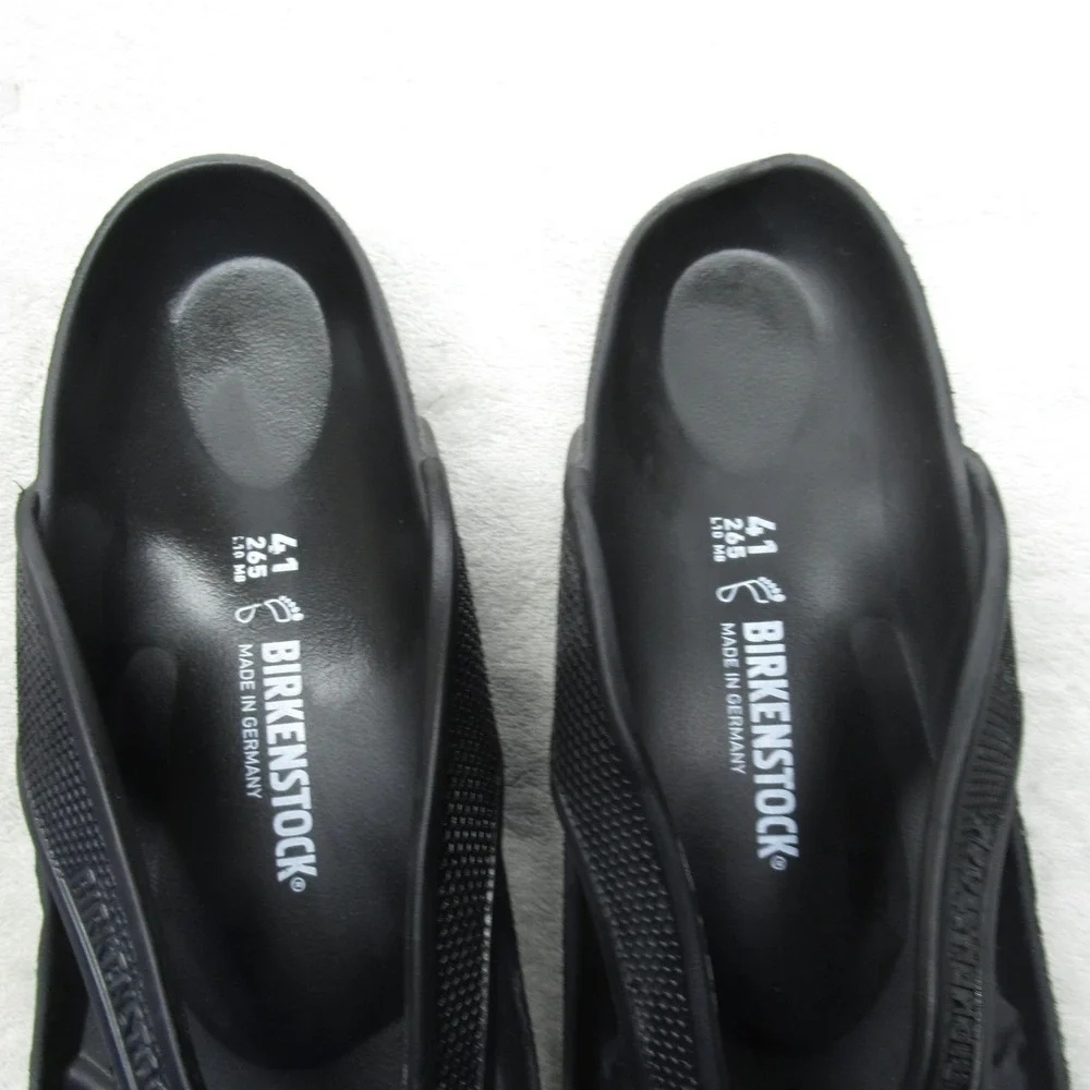 Birkenstock Flip Flops Unisex W10 M8 Thong Sandal Black Beach Summer Comfort EUC